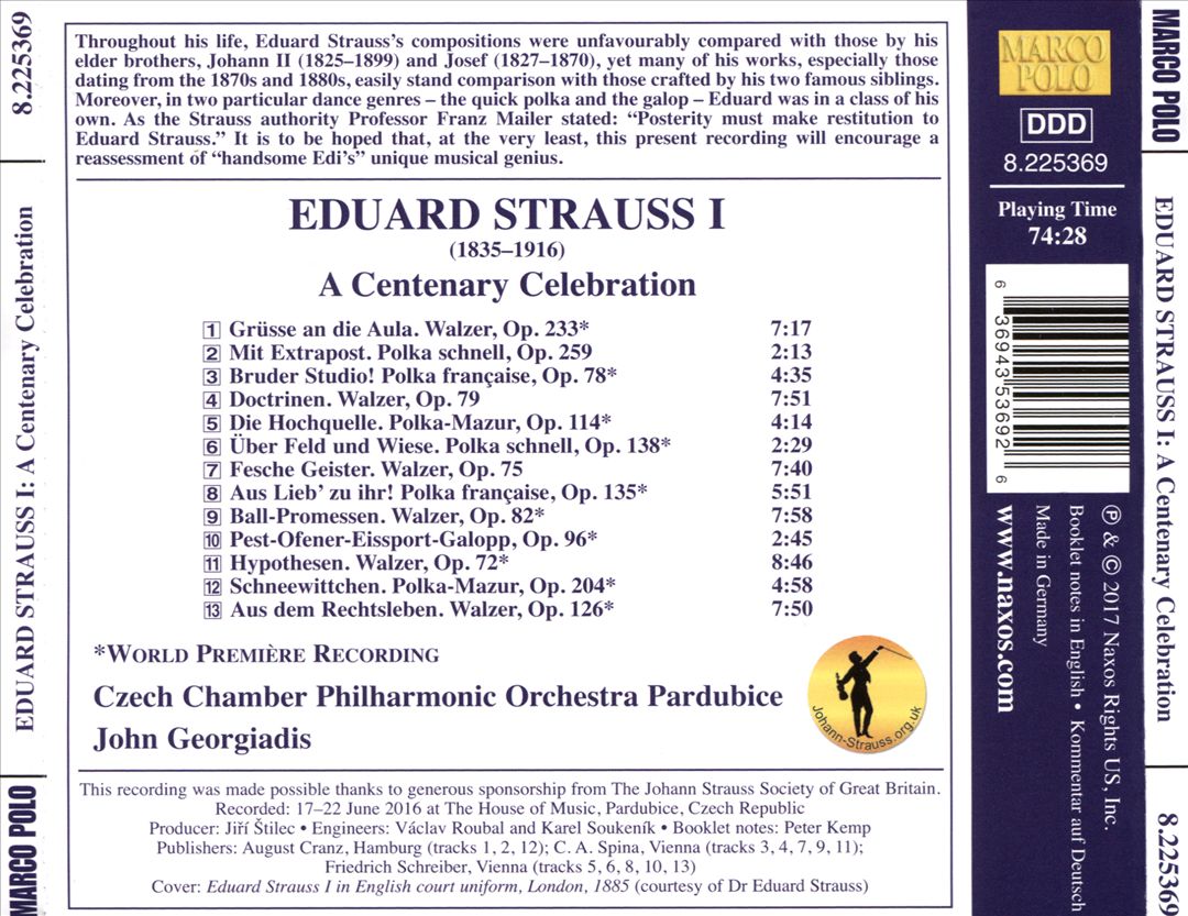 Eduard Strauss I: A Centenary Celebration cover art