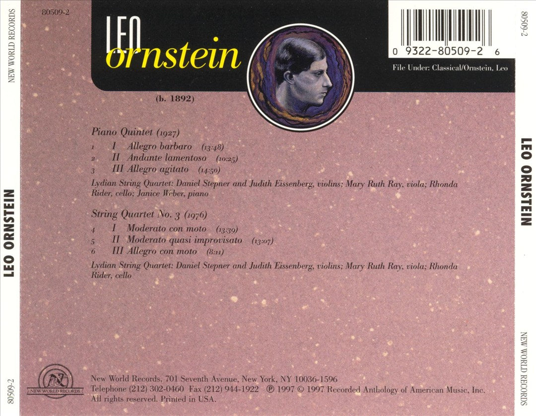 Leo Ornstein: Piano Quintet: String Quartet No. 3 cover art