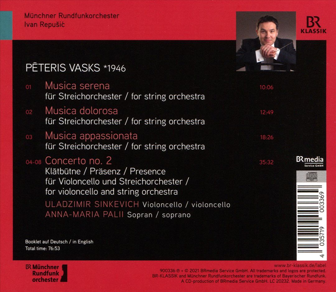 Peteris Vasks: Musica Serena; Musica Dolorosa; Musica Appassionata; Klatbutne cover art