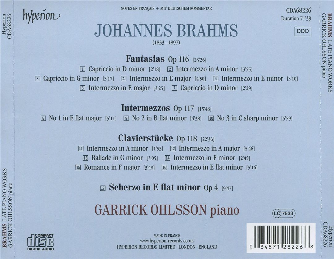 Brahms: Clavierstücke; Fantasias; Intermezzos cover art