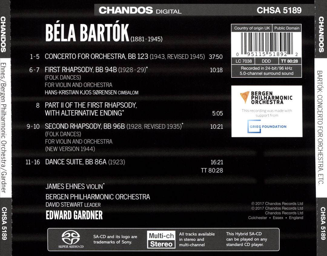 Bartók: Concerto for Orchestra; Dance Suite; Rhapsodies Nos. 1 and 2 cover art