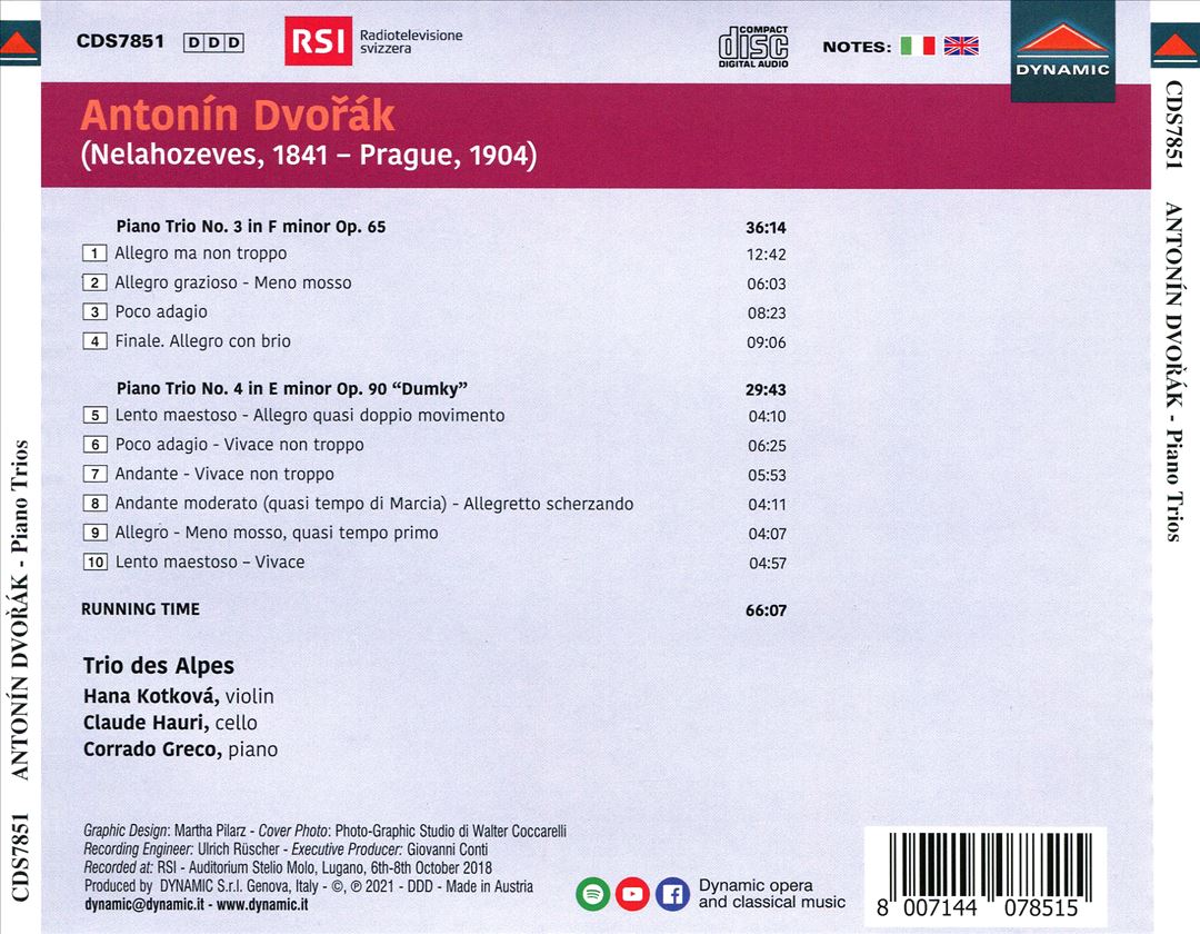 Dvorák: Piano Trio No. 3 Op. 65; Piano Trio No. 4 Op. 90 cover art