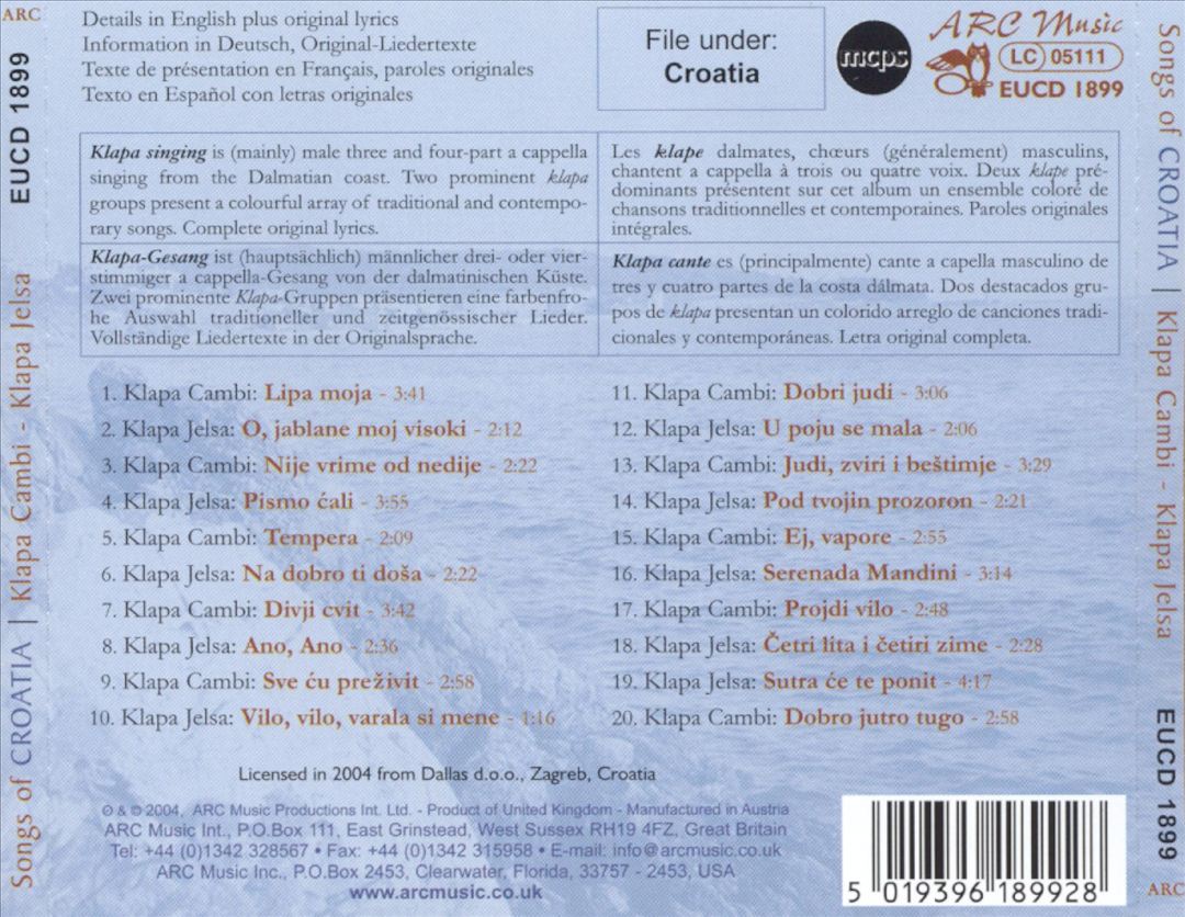 Songs Of Croatia: Klapa Singing from the Dalmatian Coast cover art