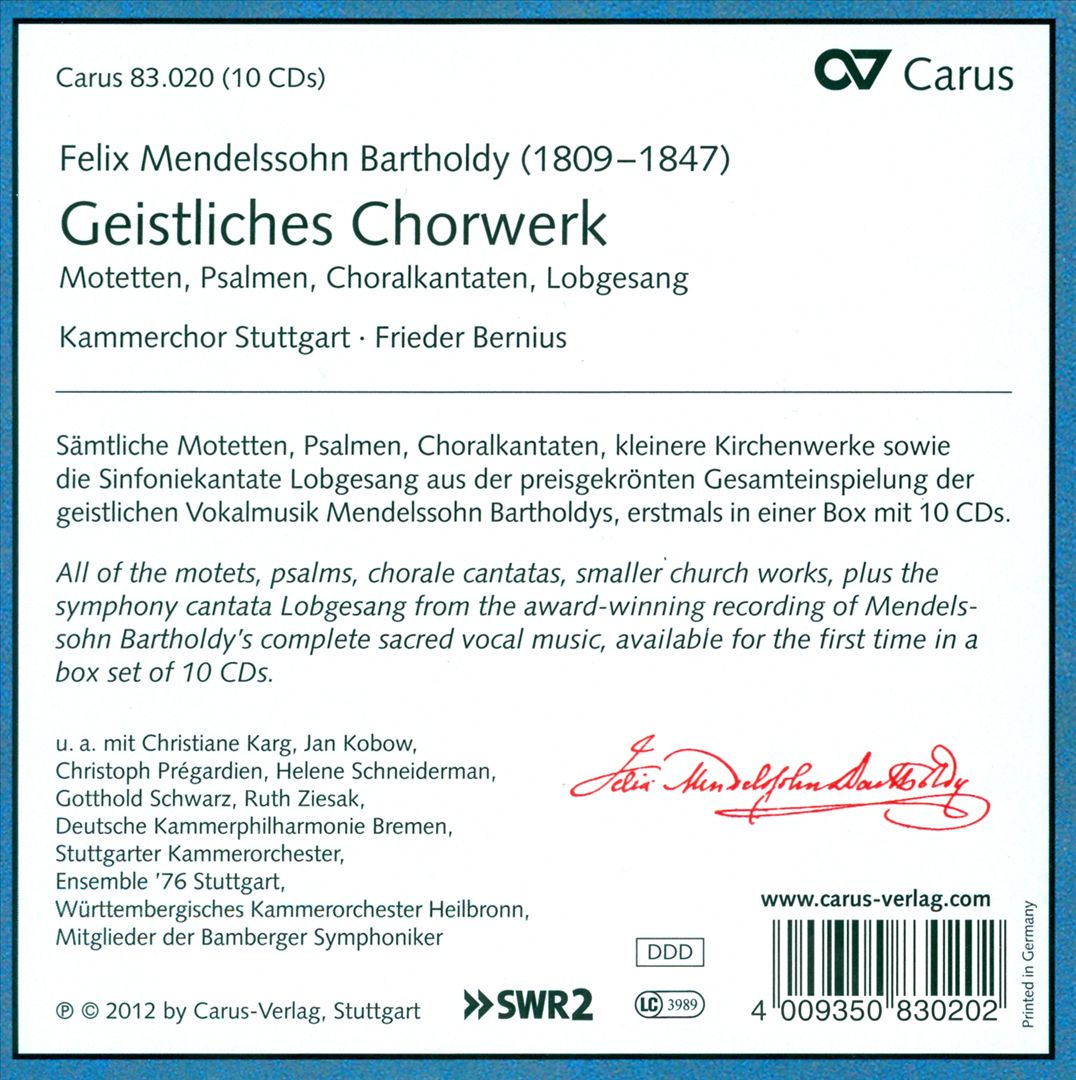 Mendelssohn: Geistliches Chorwerk cover art