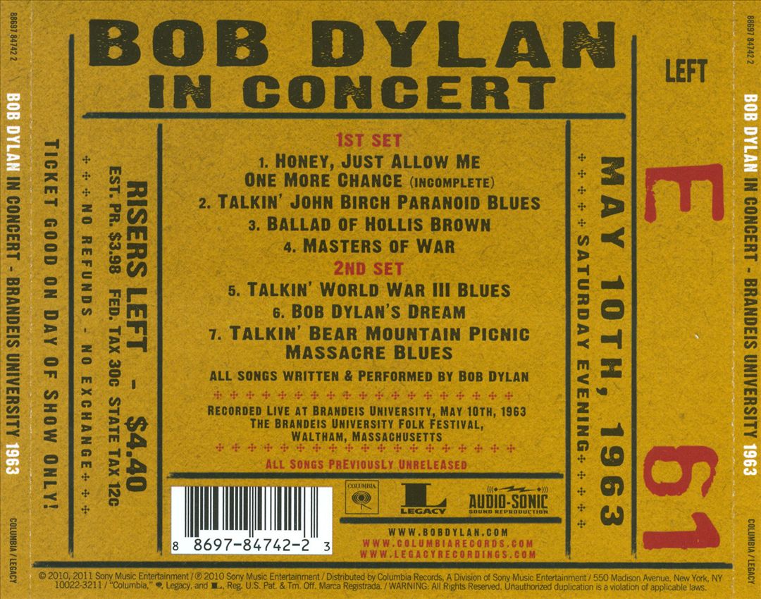 Bob Dylan in Concert: Brandeis University 1963 cover art