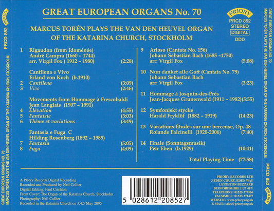 Marcus Torén Plays the Vand Den Heuvel Organ of the Katarina Church, Stockholm cover art
