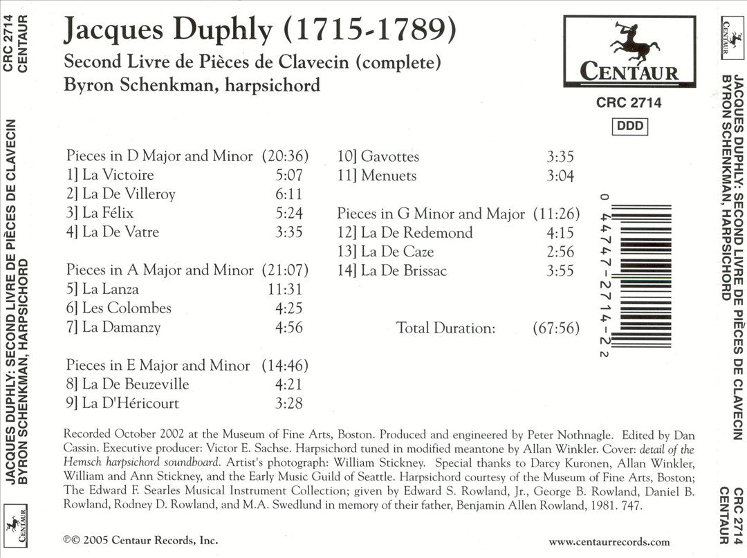 Jacques Duphly: Second Livre de Pièces de Calvecin (complete) cover art