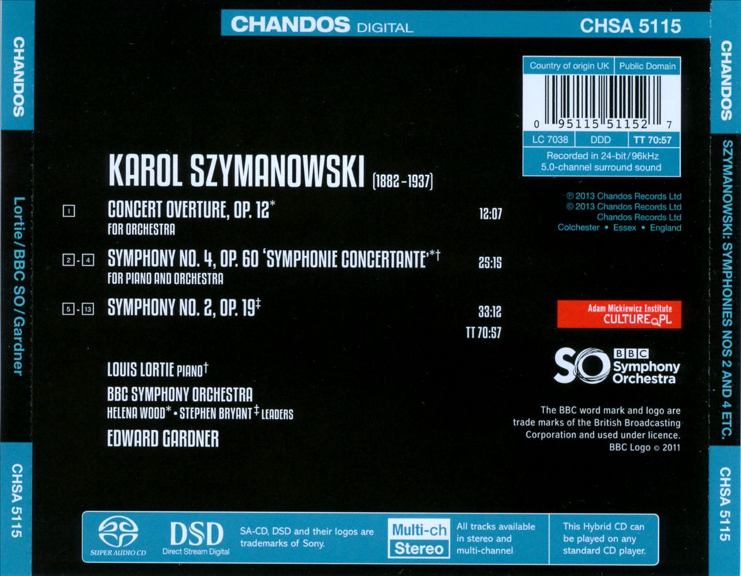 Karol Symanowski: Symphonies Nos. 2 & 4 "Symphonie Concertante"; Concerto Overture cover art