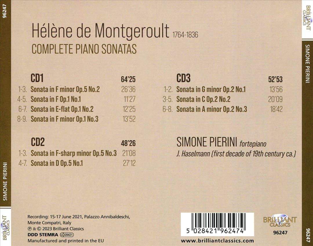 Hélène de Montgeroult: Complete Piano Sonatas cover art