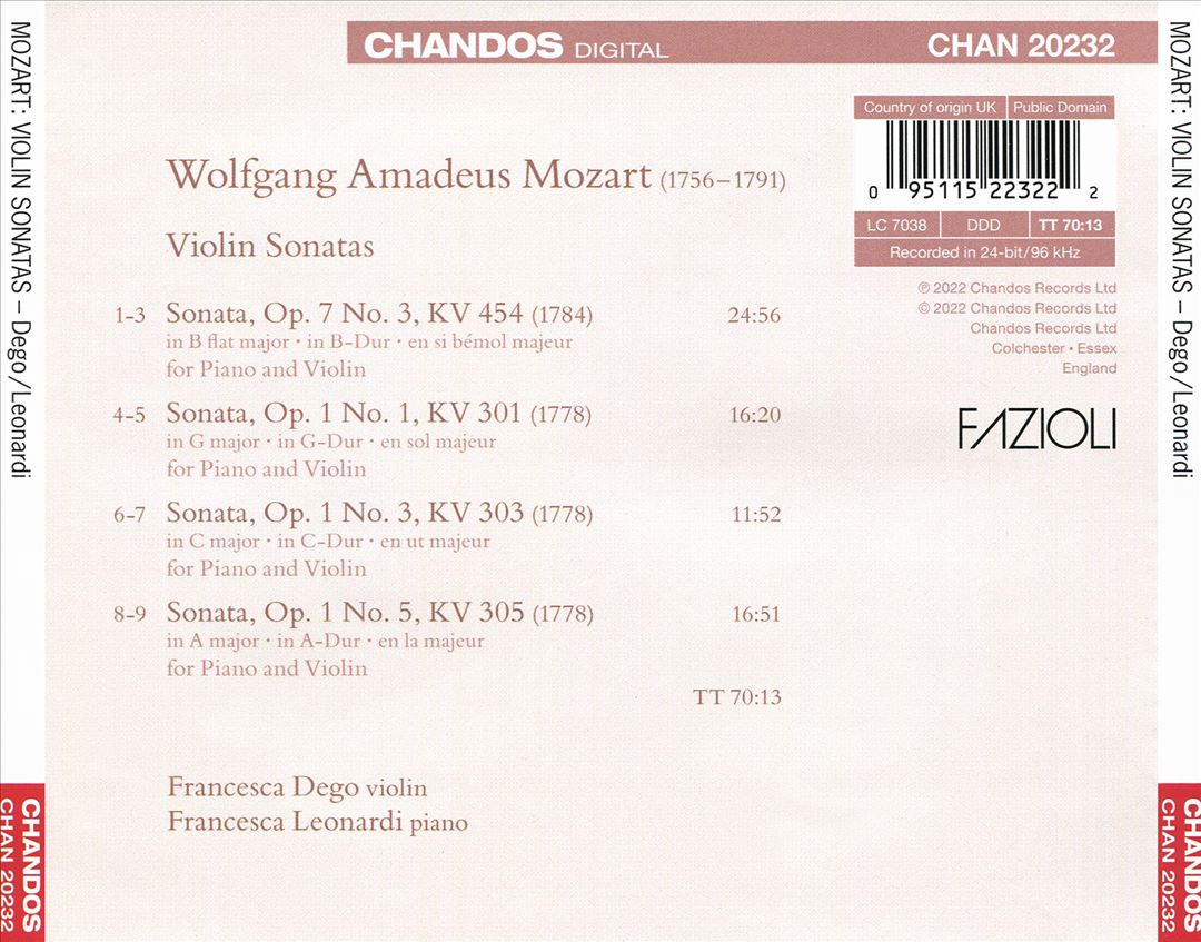 Mozart: Violin Sonatas KV 301, KV 303, KV 305, & KV 454 cover art