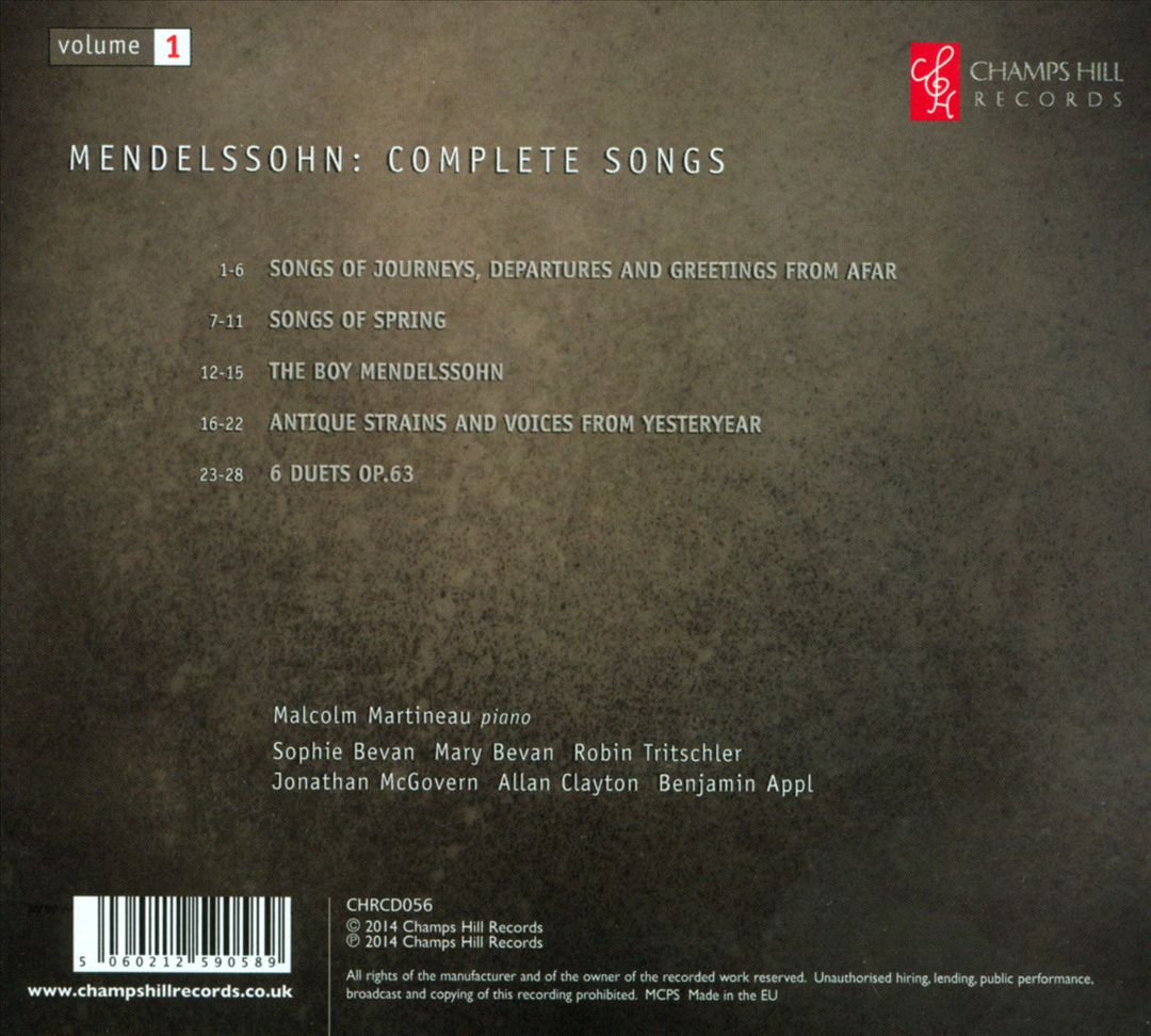 Mendelssohn: Complete Songs, Vol. 1 cover art
