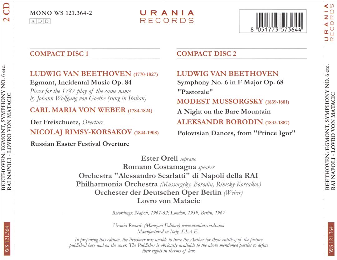Beethoven: Egmont; Symphony No. 6 cover art