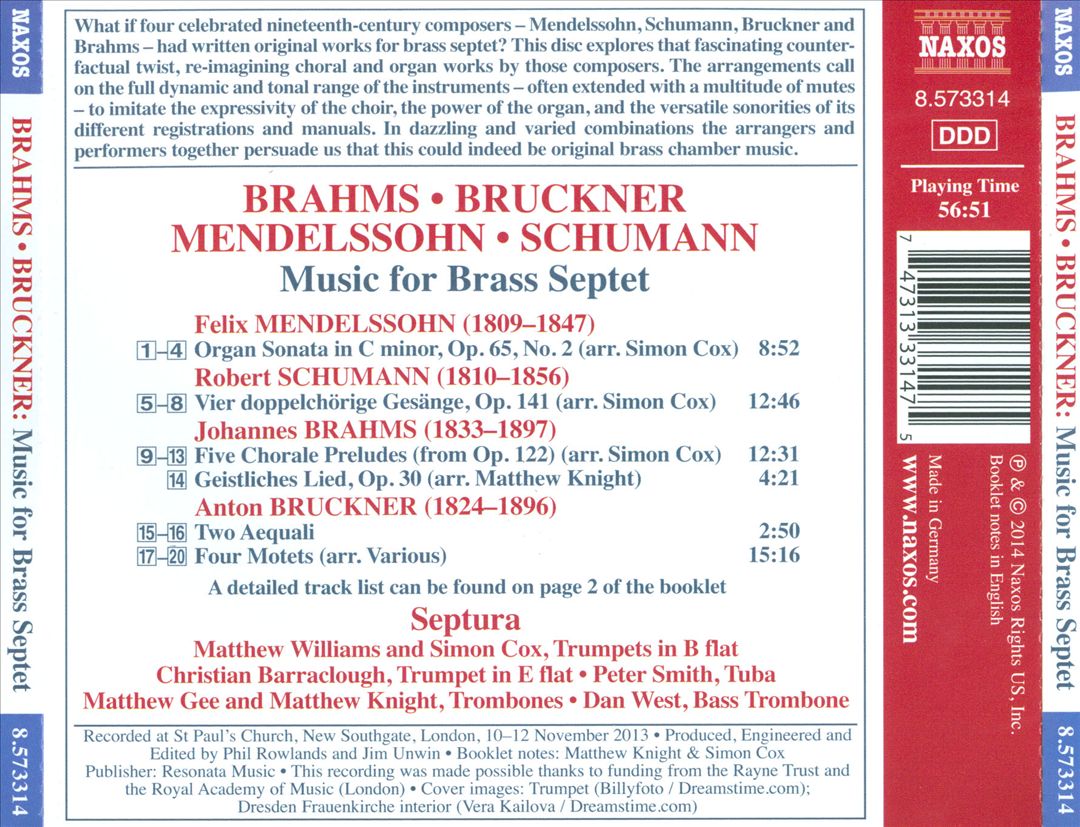 Music for Brass Septet, Vol. 1: Brahms, Bruckner, Mendelssohn, Schumann cover art
