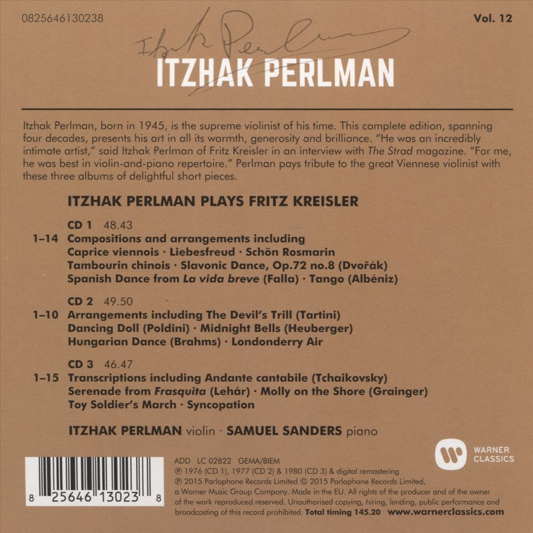 Itzhak Perlman plays Fritz Kreisler cover art