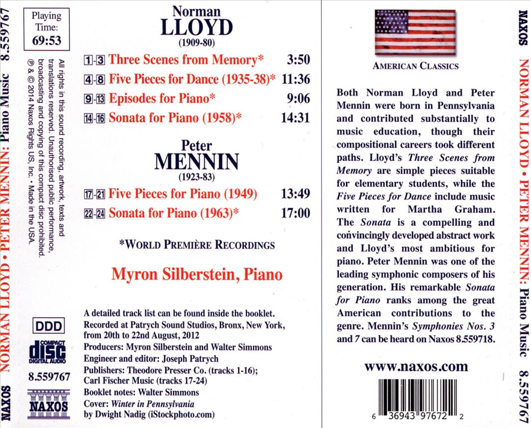 Norman Lloyd, Peter Mennin: Piano Music cover art