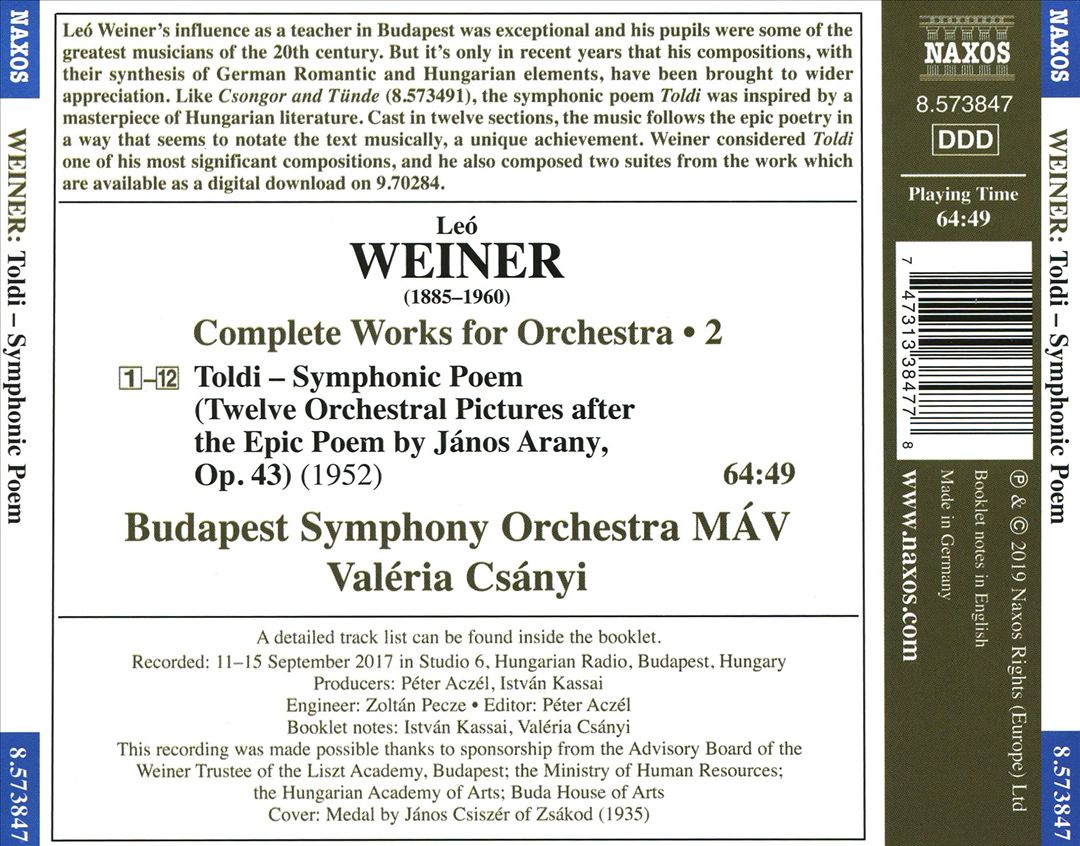 Leó Weiner: Toldi - Symphonic Poem cover art
