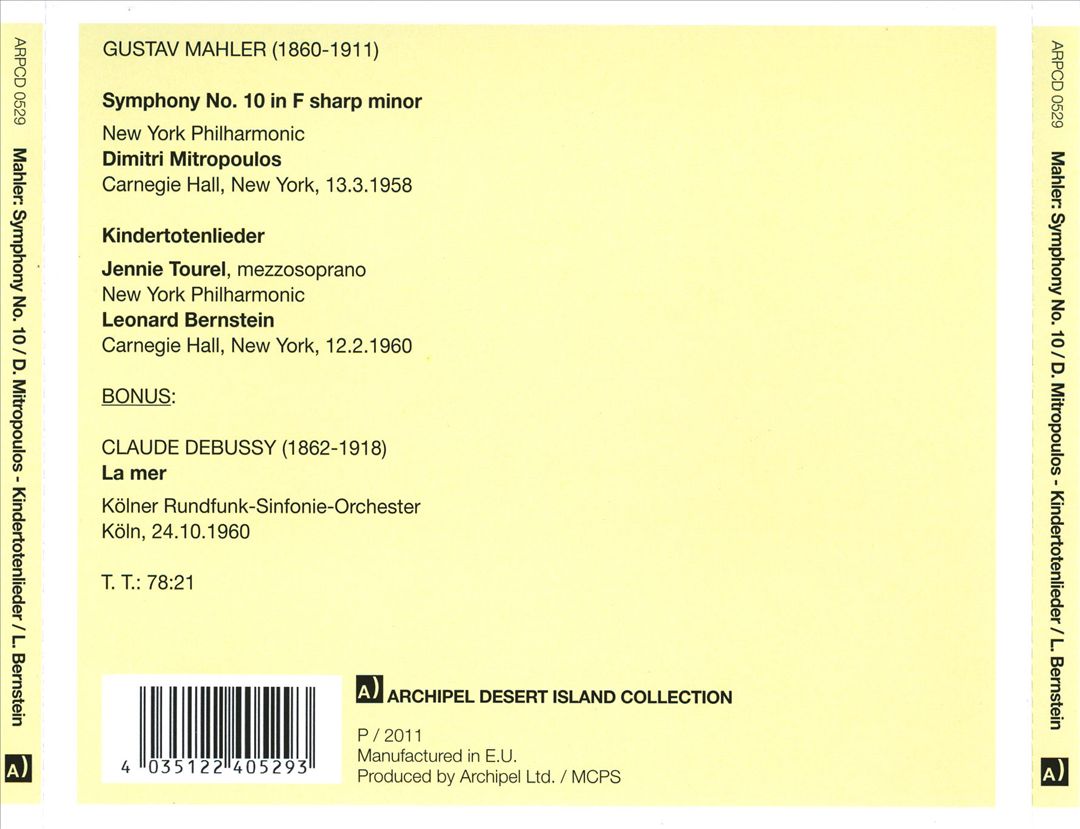 Gustav Mahler: Symphony No. 10; Kindertotenlieder cover art