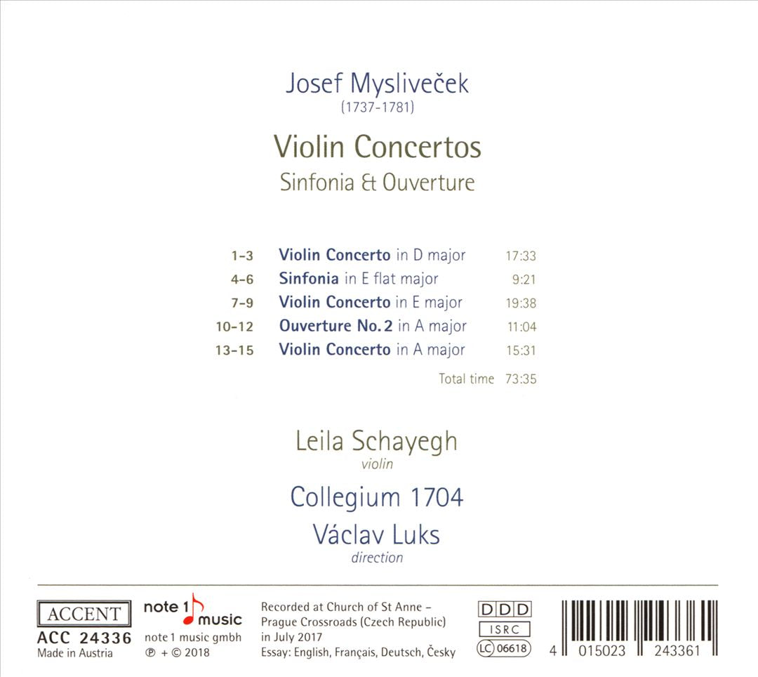 Josef Mysliveček: Violin Concertos; Sinfonia & Ouverture cover art