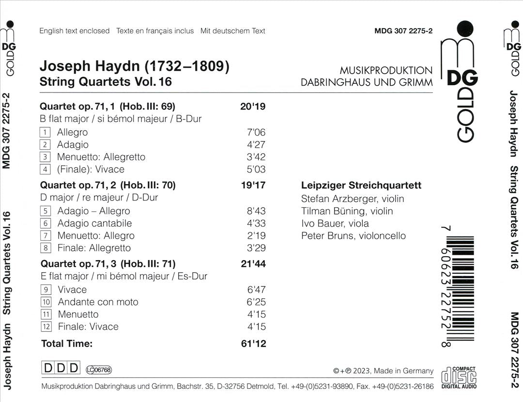 Haydn: String Quartets, Vol. 16 - Op. 71 No. 1-3 cover art