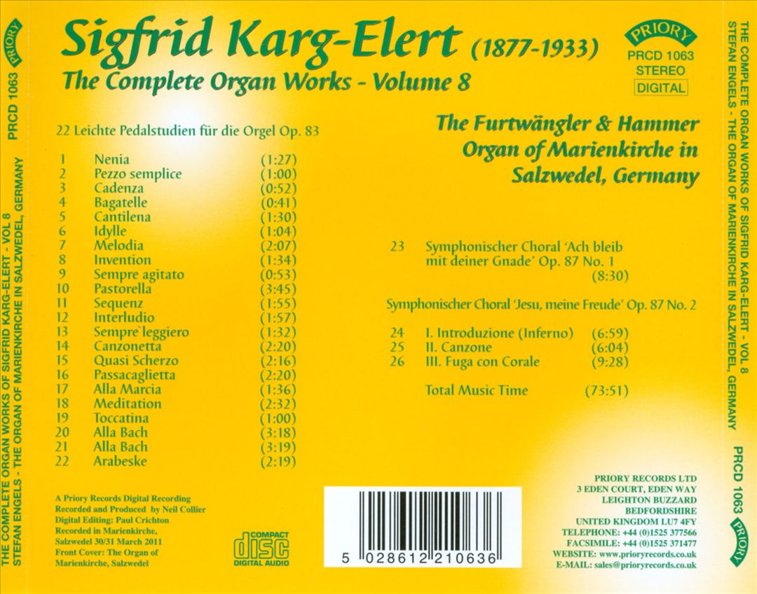 Sigfrid Karg-Elert: The Complete Organ Works, Vol. 8 cover art