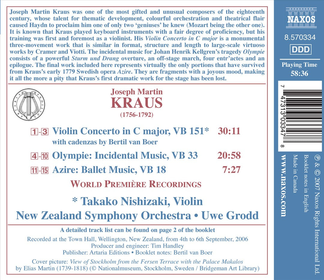 Josef Martin Kraus: Violin Concerto; Olympie; Azire cover art