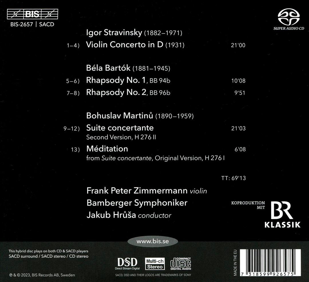 Stravinsky: Violin Concerto; Bartók: Rhapsodies 1 and 2; Martinu: Suite Concertante; Méditation cover art