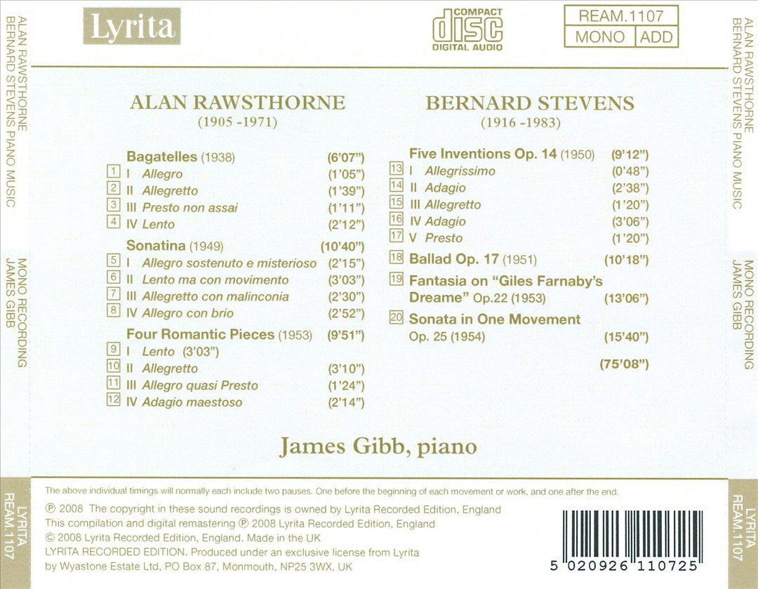 Alan Rawsthorne: Four Romantic Pieces; Bagatelles; Sonatatina; Bernard Steven: Fantasia on "Giles Farnaby's Dreame" cover art