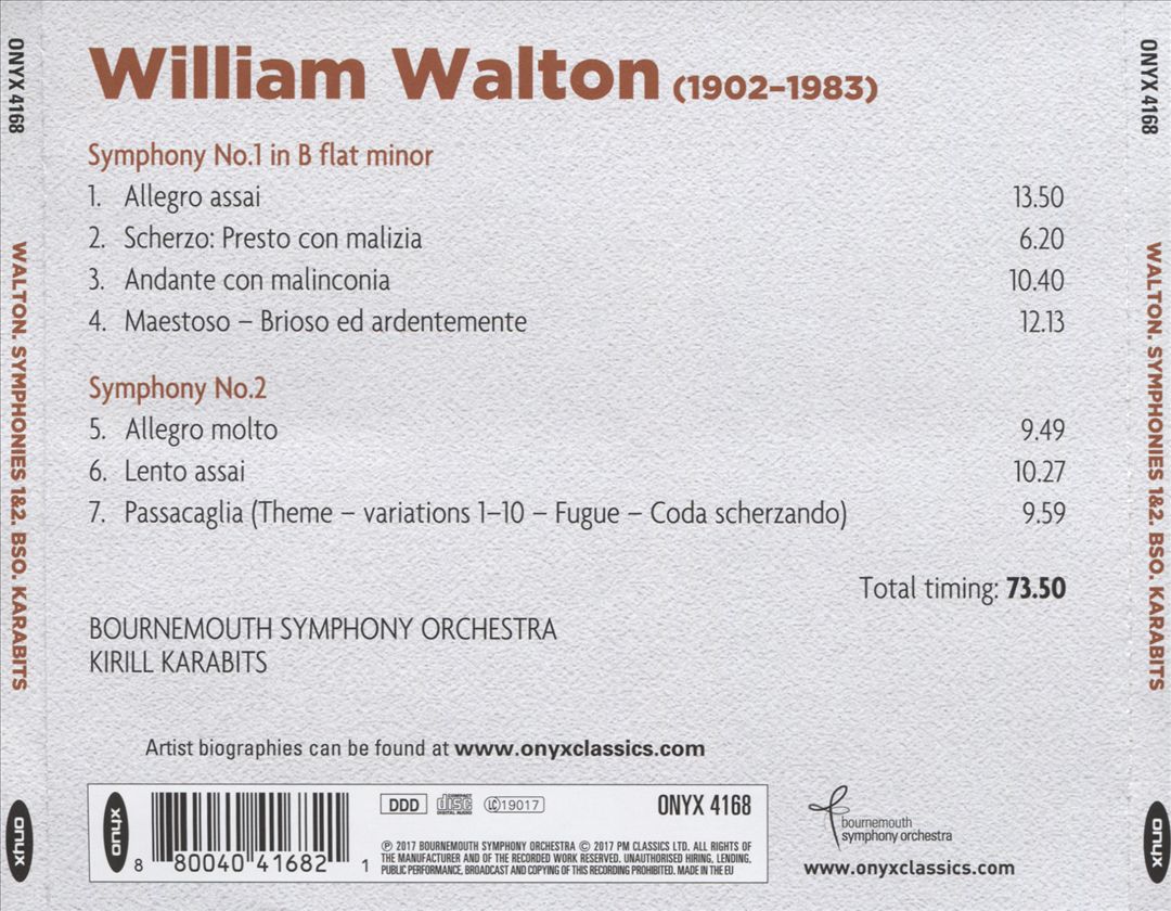 Walton: Symphonies Nos. 1 & 2 cover art