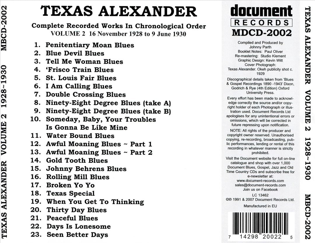 Texas Alexander, Vol. 2: 1928-1930 cover art