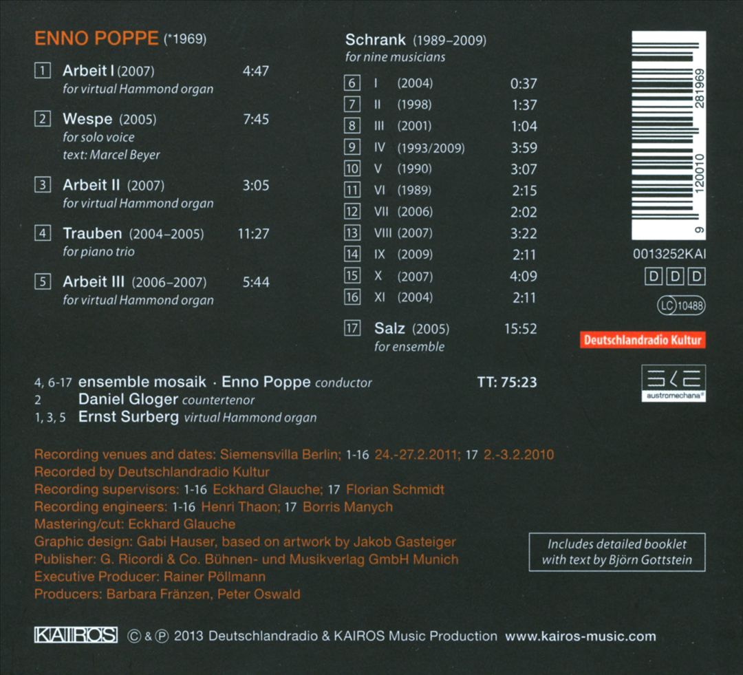 Enno Poppe: Arbeit; Wespe; Trauben; Schrank & Salz cover art