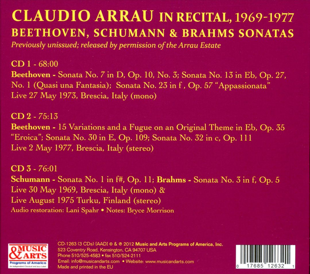Claudio Arrau in Recital, 1969-1977 cover art