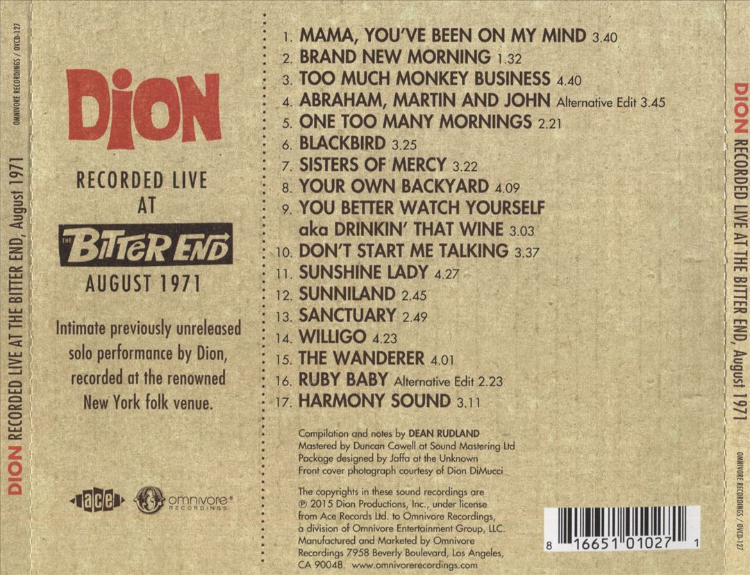 Recorded Live at the Bitter End, August 1971 cover art