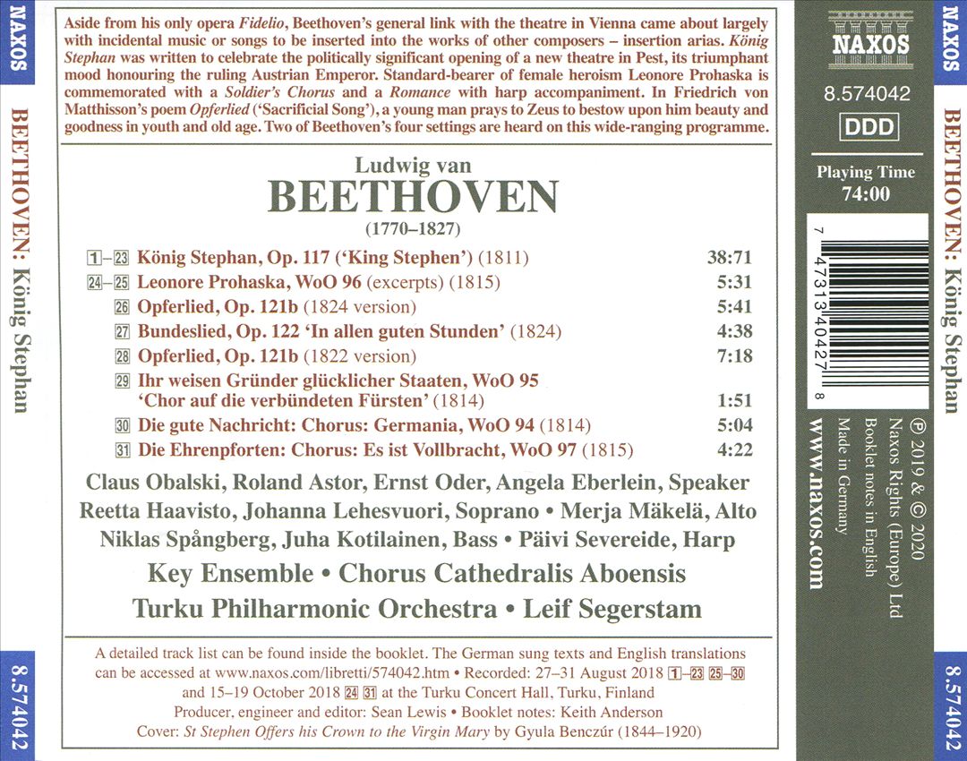Beethoven: König Stephan; Leonor Prohaska (Excerpts); Opferlied; Germania cover art