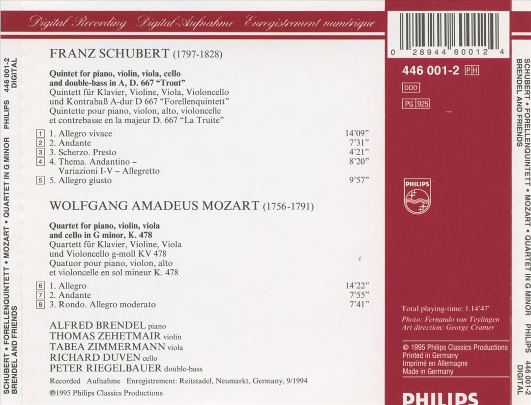 Schubert: Forellenquintett; Mozart: Piano Quartet cover art