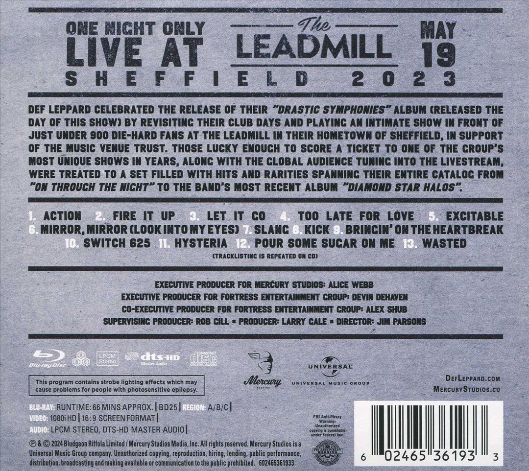 One Night Only: Live At The Leadmill, Sheffield - May 19, 2023 [CD/Blu-ray] cover art