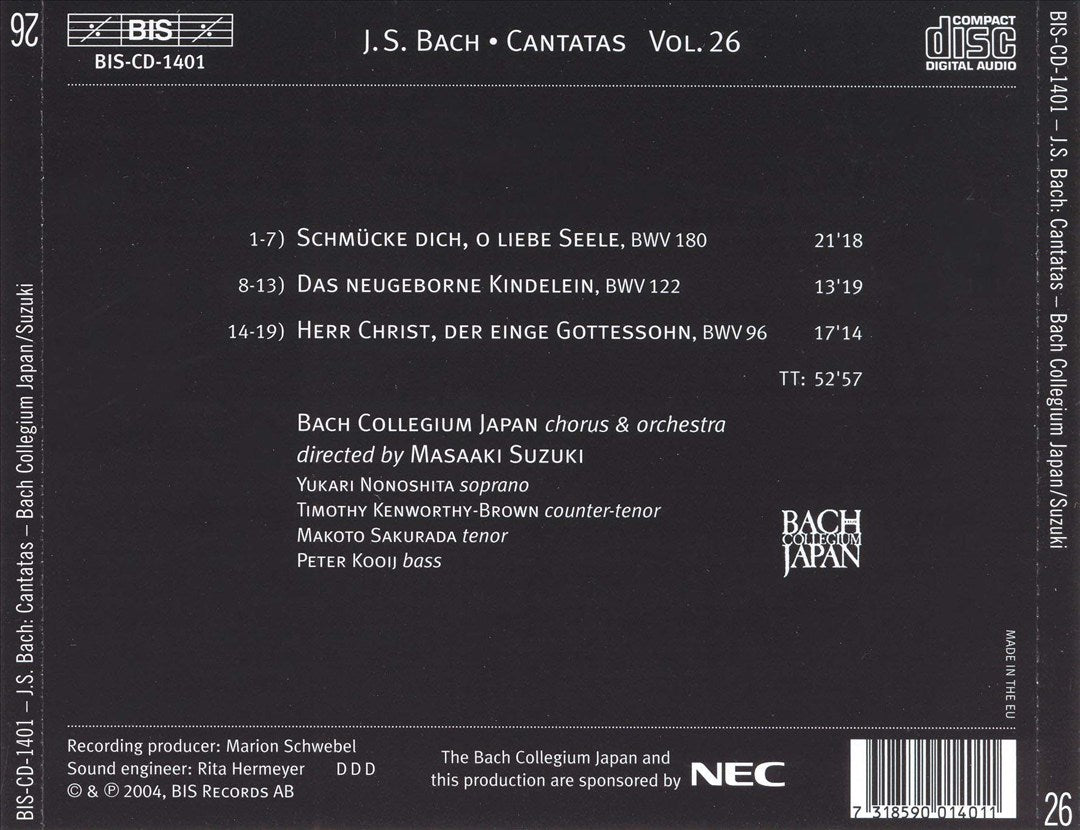 Bach: Cantatas, Vol. 26 - BWV 96, 122, 180  cover art