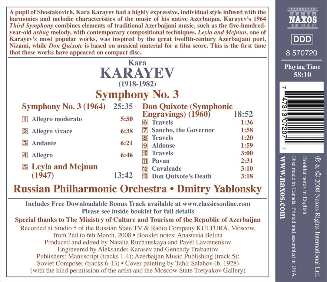 Kara Karayev: Symphony No. 3. Leyla and Mejnun; Don Quixote cover art