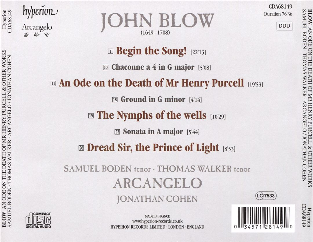 John Blow: An Ode on the Death of Mr Henry Purcell cover art