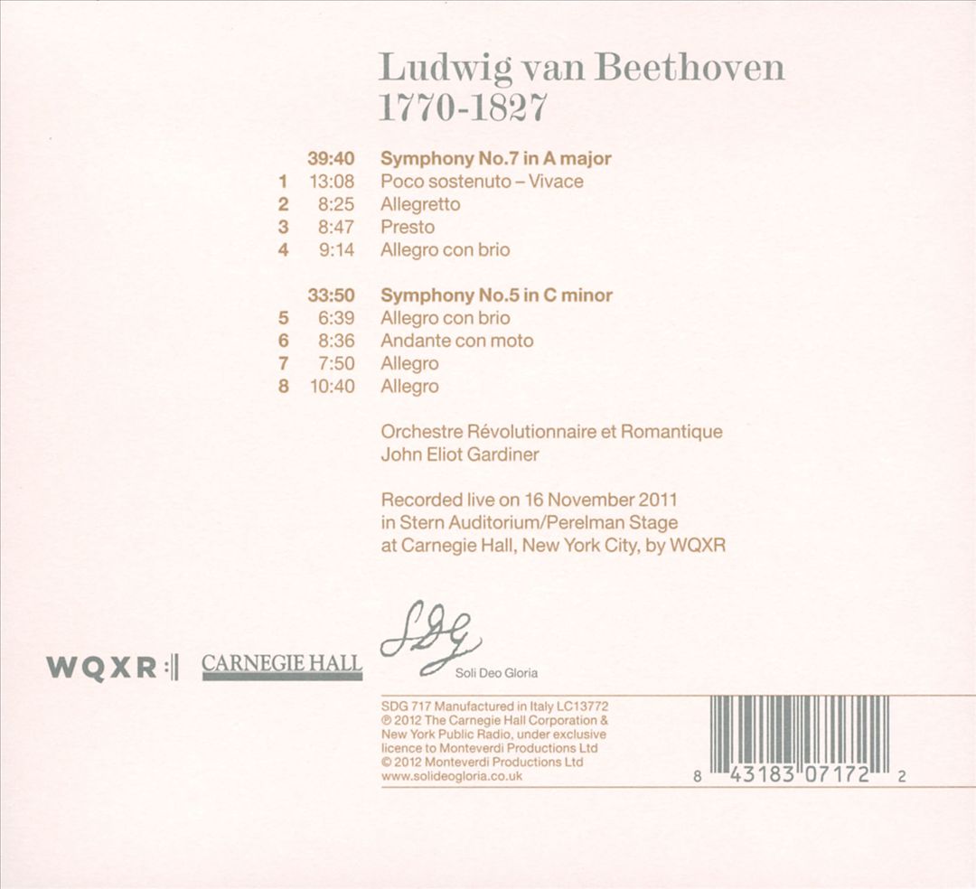 Beethoven: Symphonies Nos. 5 & 7 - Live at Carnegie Hall cover art