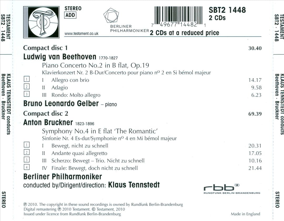 Beethoven: Piano Concerto No. 2; Bruckner: Symphony No. 4 cover art