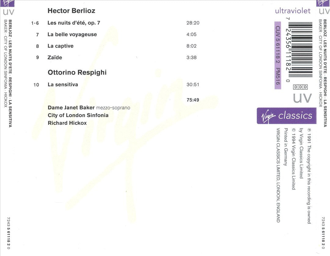 Berlioz: Les nuits d'été; Respighi: La sensitiva cover art