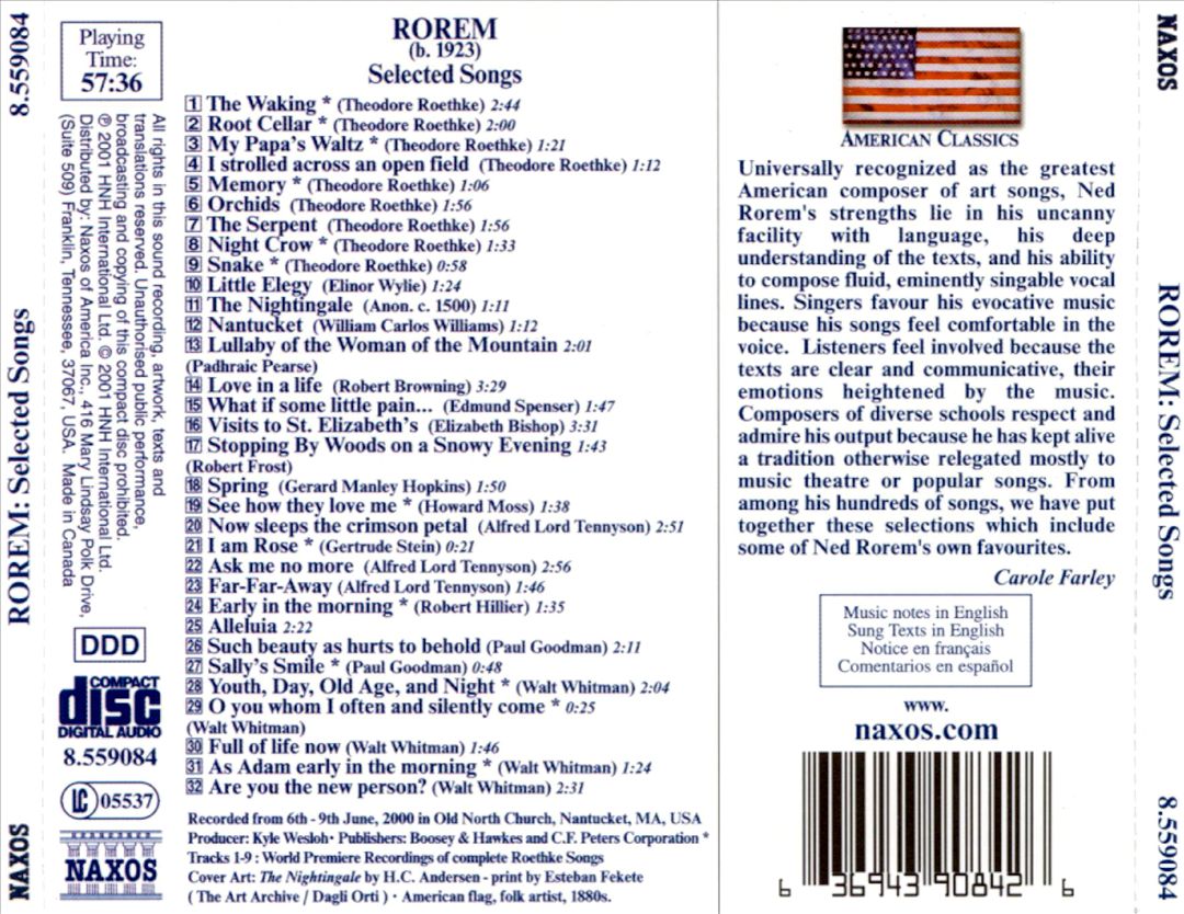 Ned Rorem: Selected Songs cover art