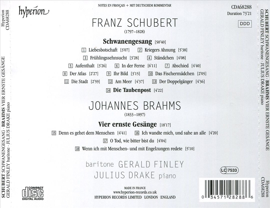 Schubert: Schwanengesang; Brahms: Vier ernste Gesänge cover art