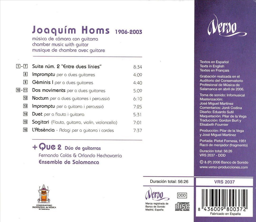 Joaquím Homs: Música de Cámara con Guitarra cover art