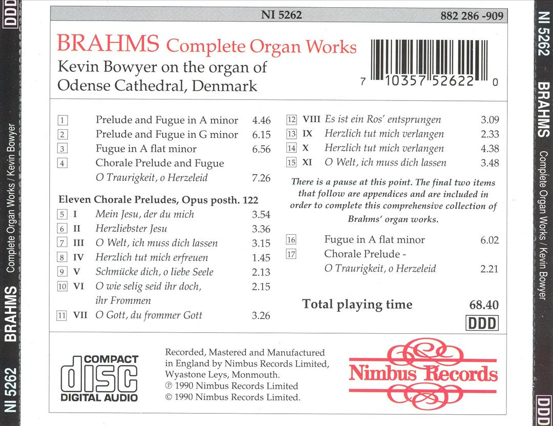 Brahms: Complete Organ Works cover art