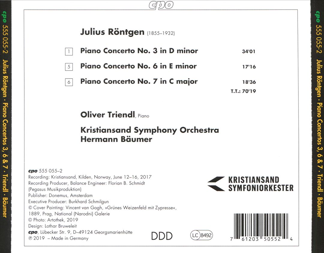 Julius Röntgen: Piano Concertos 3, 6 & 7 cover art