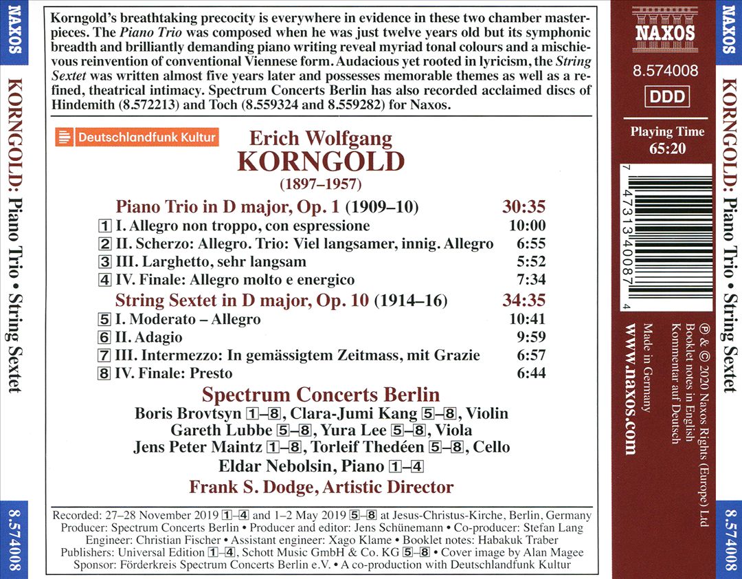 Erich Wolfgang Korngold: Piano Trio, Op. 1; String Sextet, Op. 10 cover art