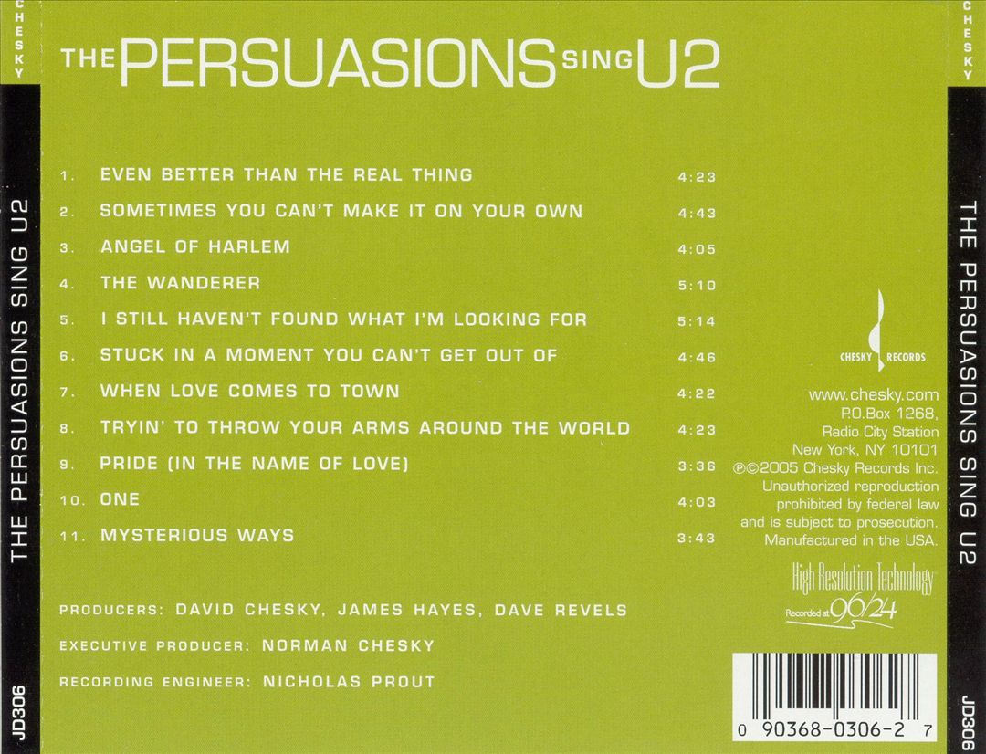 Persuasions Sing U2 cover art
