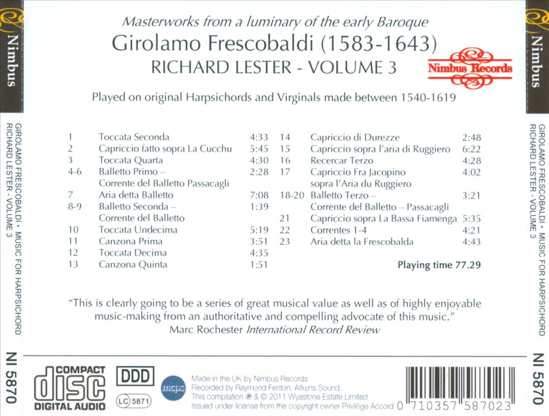 Frescobaldi: Harpsichord & Virginals, Vol. 3 cover art