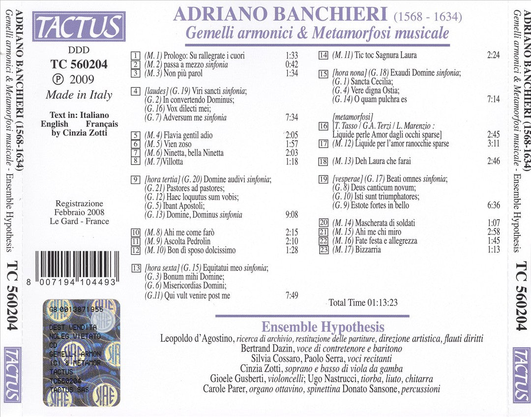 Adriano Banchieri: Gemilli Armonici; Metamorfosi Musicale cover art